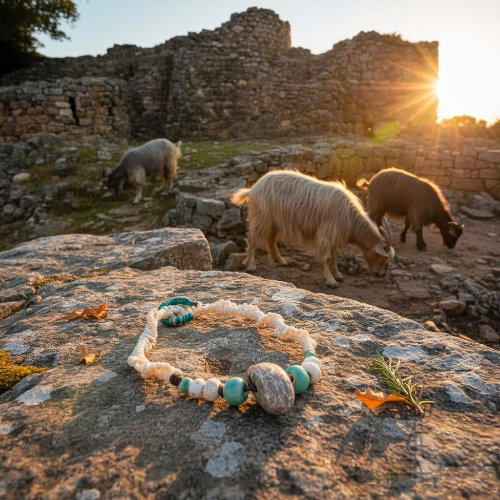 collana artigianale Nuraxadoni in corda, ceramica -Phaniac
