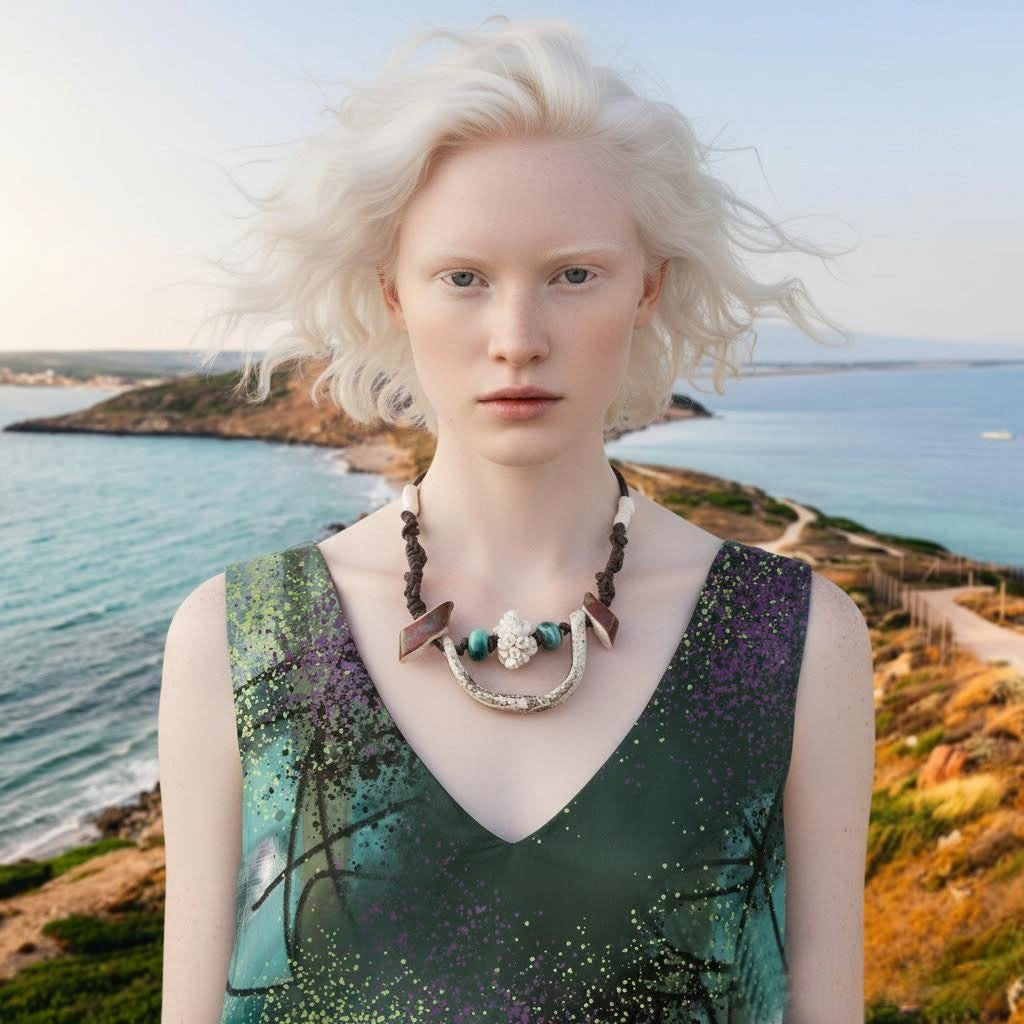 collana tharros artigianale in ceramicae macrame-phaniac