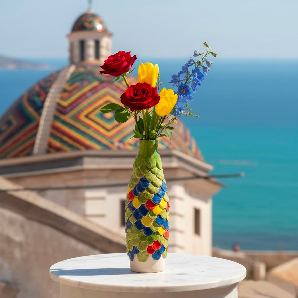 vaso bottiglia artigianale a suame multicolor alguer -phaniac