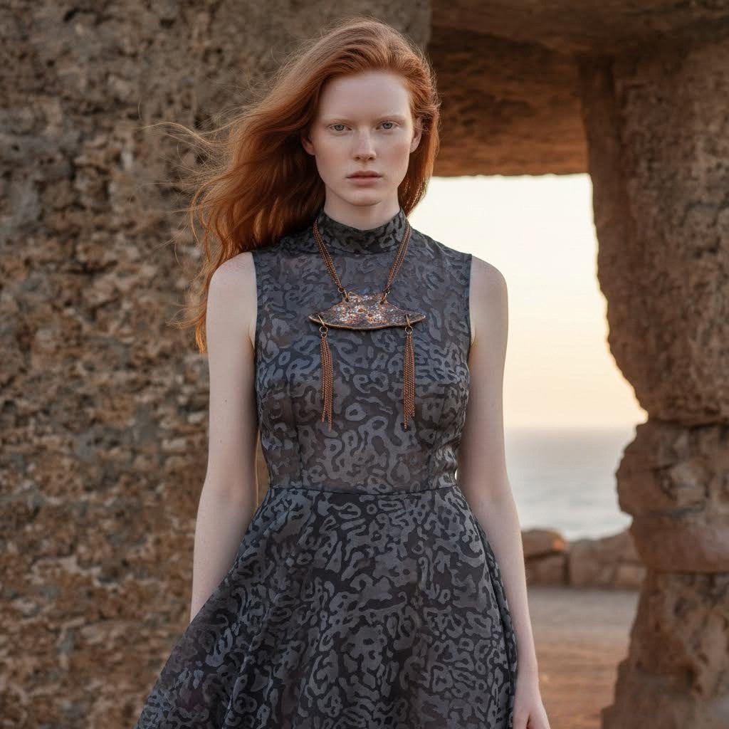 collana artigianale boho in ceramica e metallo algas-phaniac