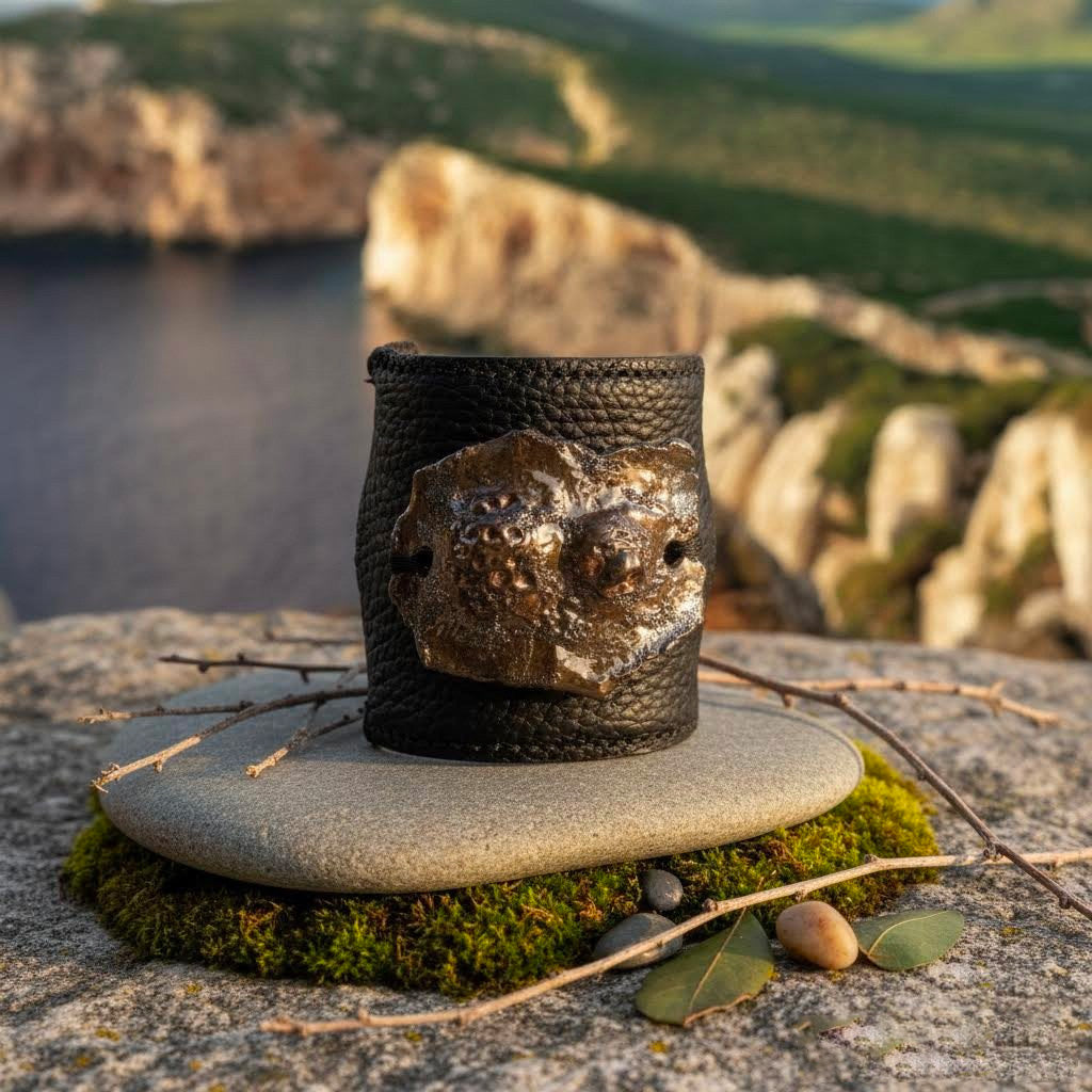 bracciale medio in pelle, ceramica e rame algas-phaniac