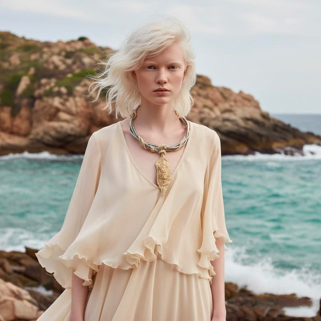 collier neptune unico in gres e corda con ciondolo scultura in gres