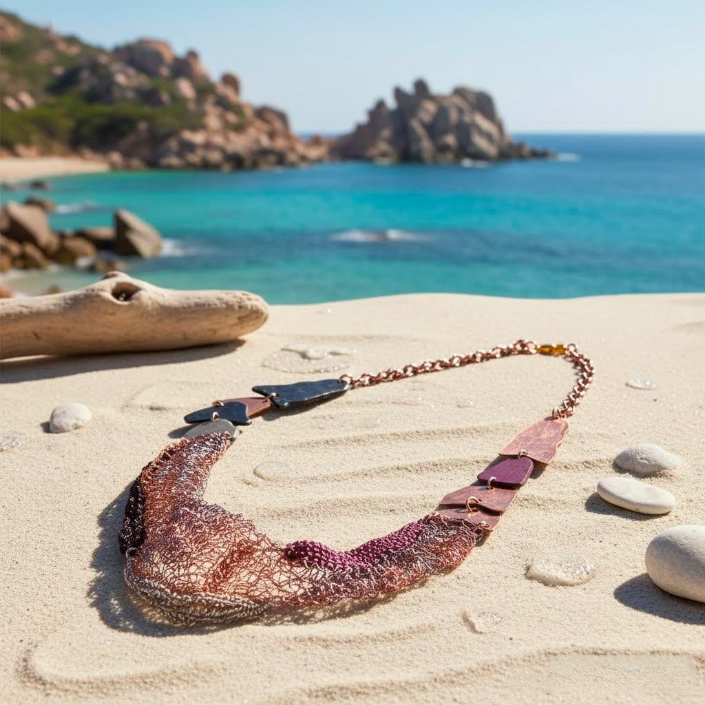 Collana artigianale Filus Maestrale in crochet di rame e viscosa -Phaniac