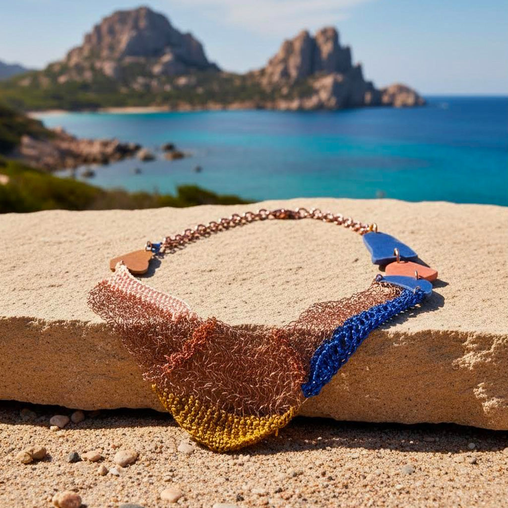 collana filus Grecale artigianale in crochet rame e viscosa- phaniac