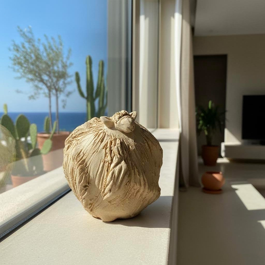 Montone in ceramica artistica gres beige -phaniac