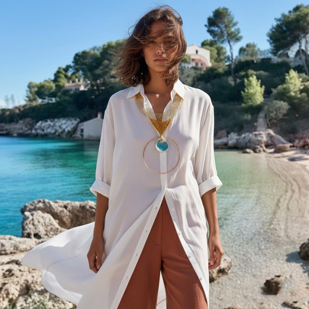 collana artigianale Nora crochet, ceramica e metallo dorato-phaniac