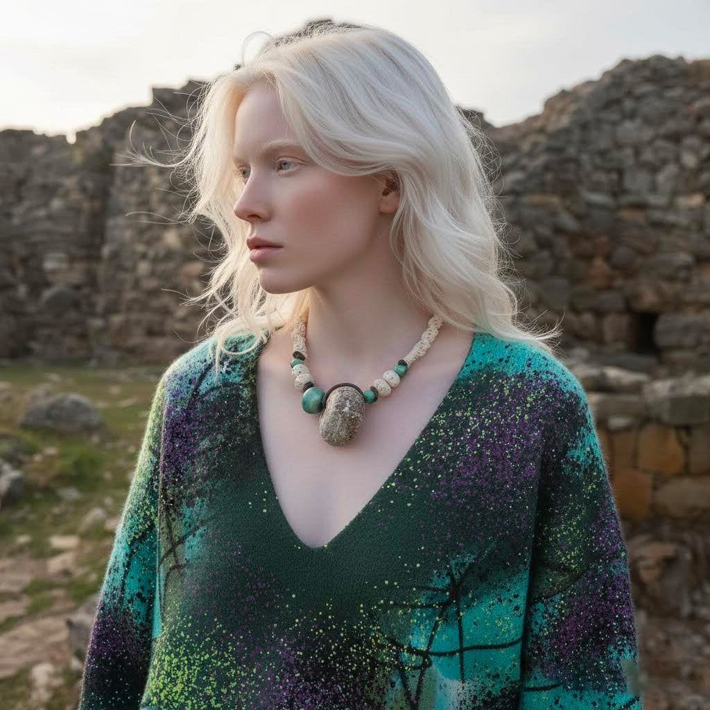 collana artigianale Nuraxadoni in corda, ceramica -Phaniac