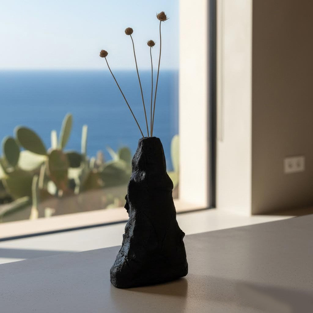 vaso scultura irregolare perda niedda in gres nero-phaniac