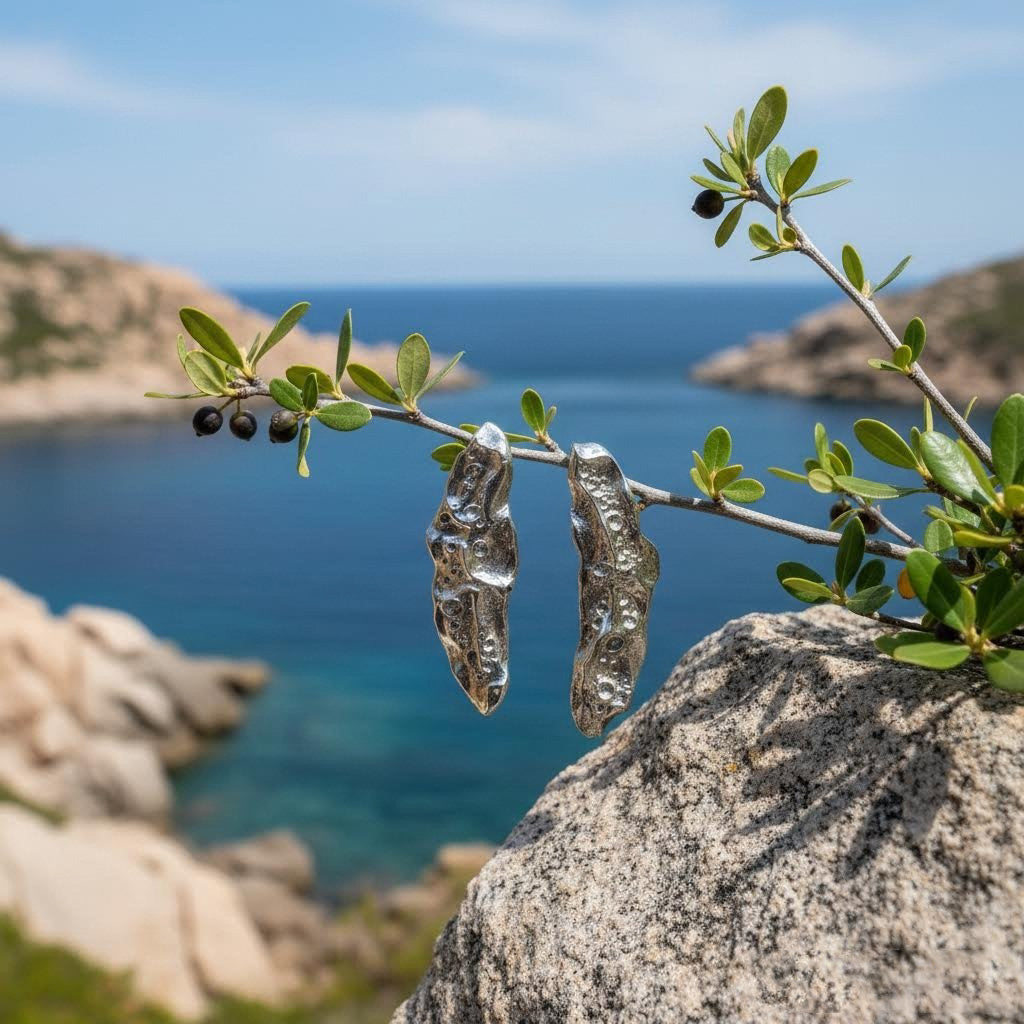 orecchini scultura lunghi in gres smalto argento-phaniac