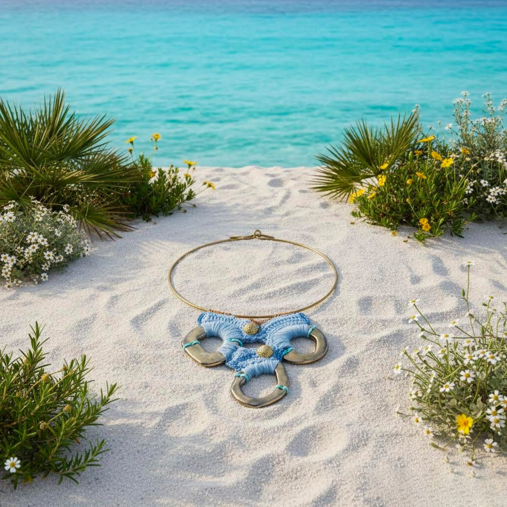 collier Andalas crochet di cotone, ceramica e ottone -phaniac