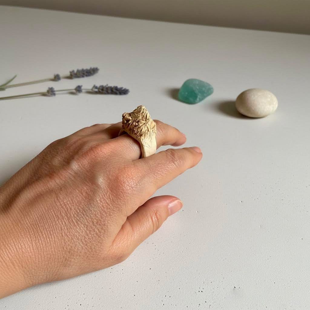 Anello scultura neptune  in gres beige-phaniac