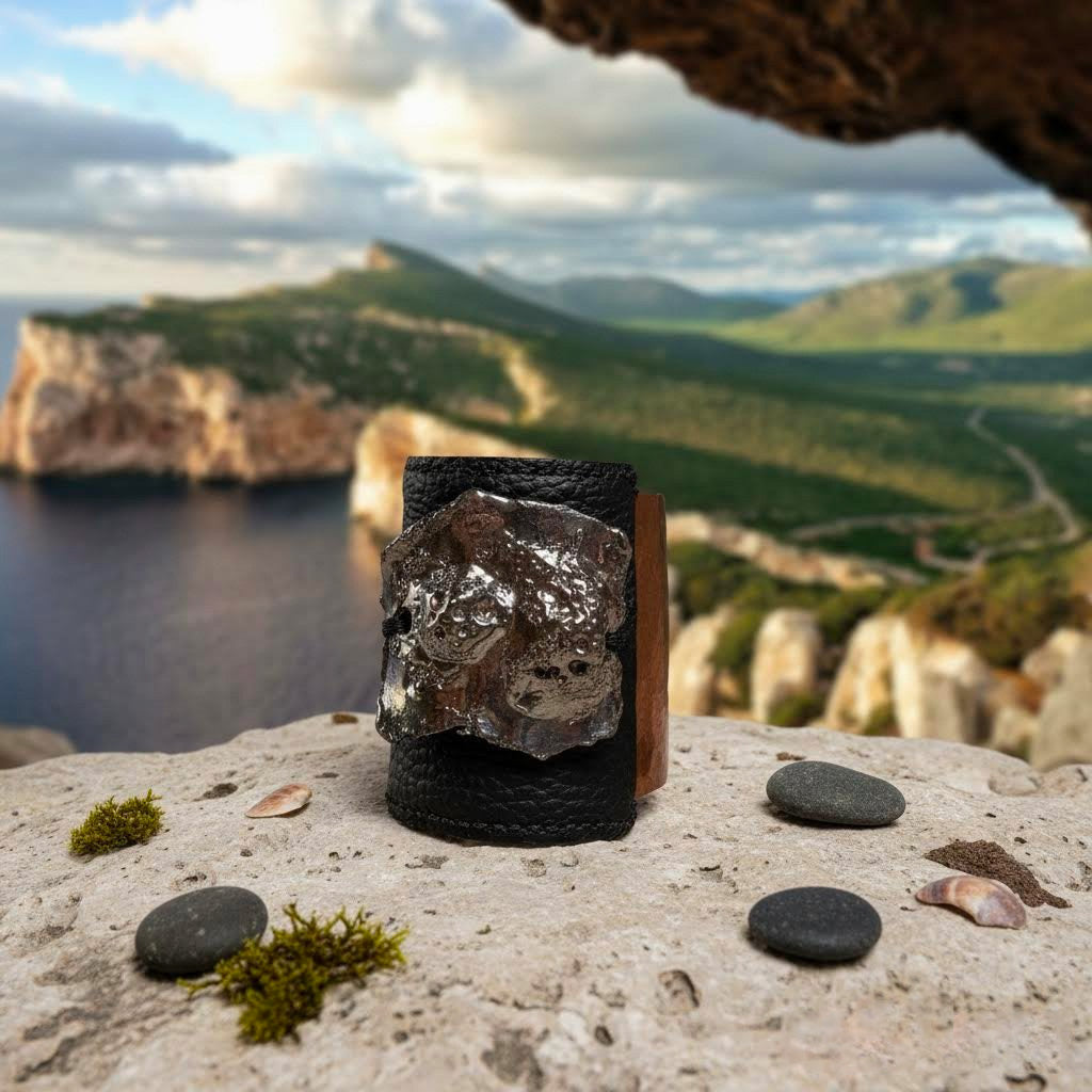 bracciale medio in pelle, ceramica e rame algas-phaniac