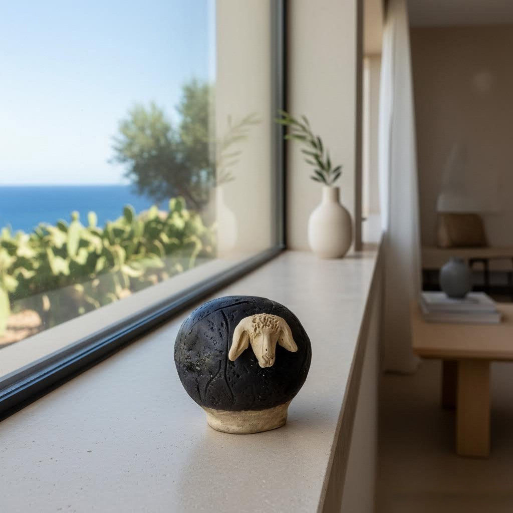 statuina Bre.bei nieddu contemporanea in gres nero e chiaro-phaniac