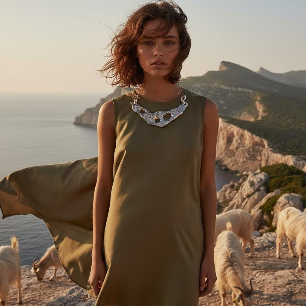 collana artigianale in ceramica argento e acciaio algas-phaniac
