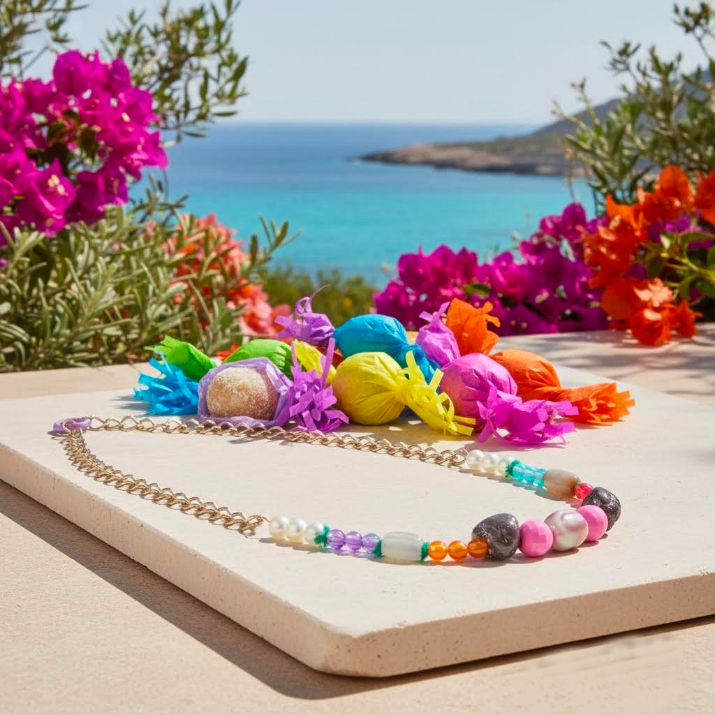 collana artigianale gueffus multicolor con perle in ceramica -phaniac