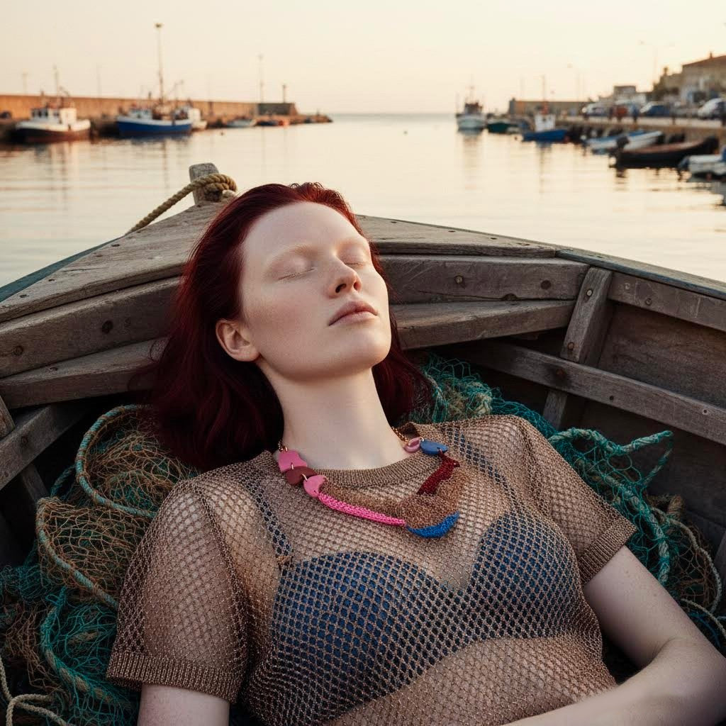 Collana Artigianale Filus Tramontana in crochet rame e viscosa-phaniac