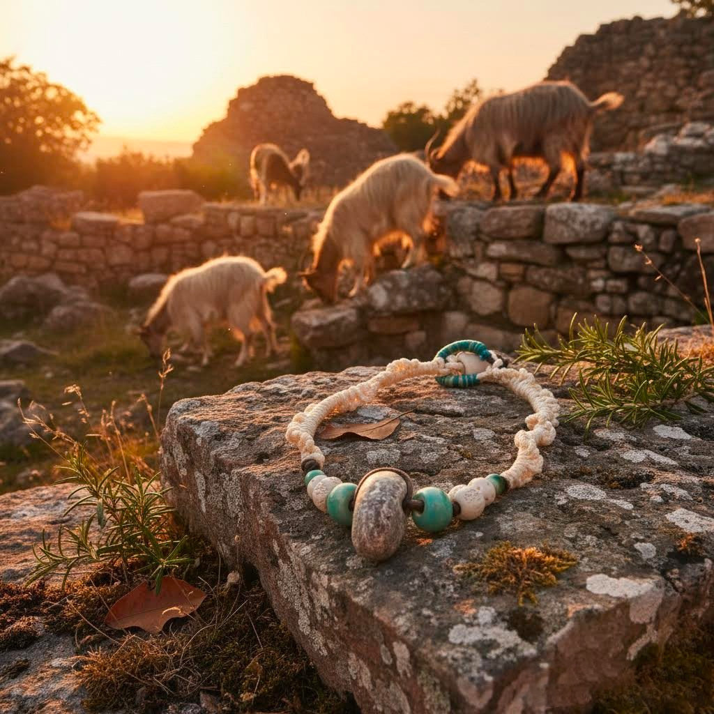 collana artigianale Nuraxadoni in corda, ceramica -Phaniac
