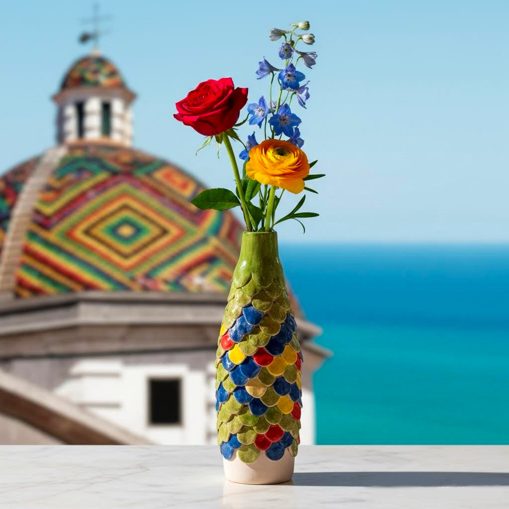 vaso bottiglia artigianale a suame multicolor alguer -phaniac