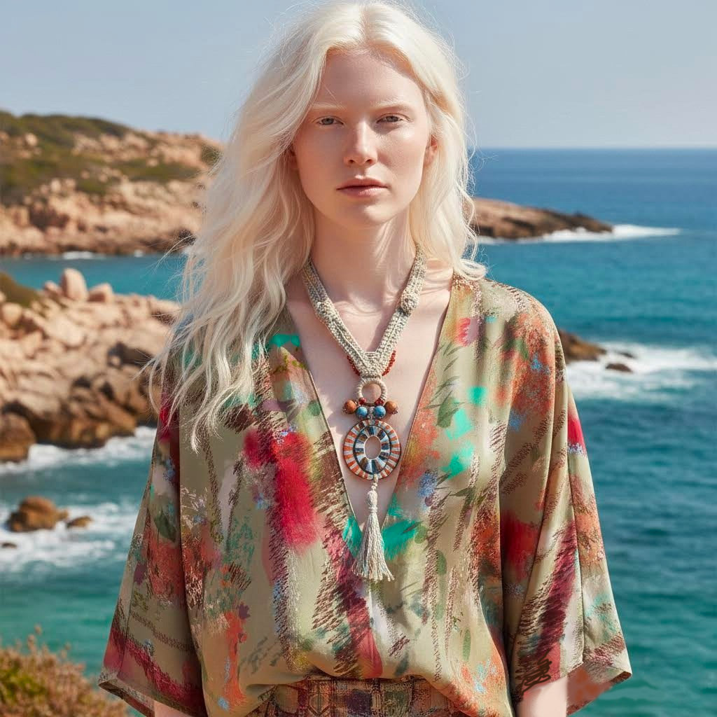 collana boho artigianale in crochet e ceramica -phaniac
