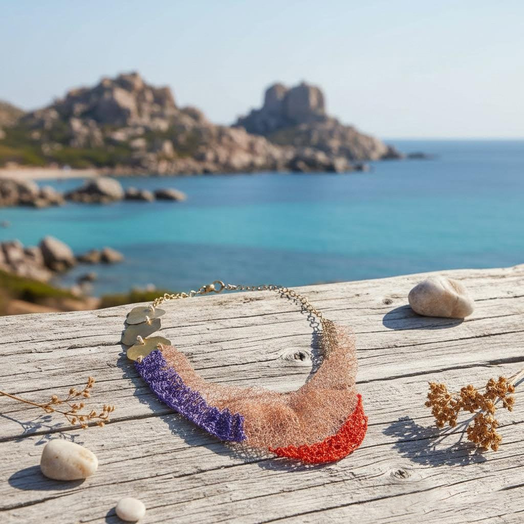 Filus Embattu collana artigianale crochet rame e fili multicolor -Phaniac