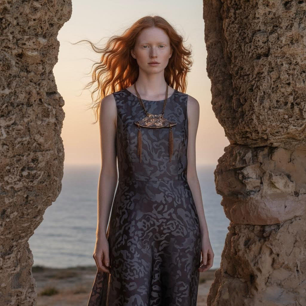 collana artigianale boho in ceramica e metallo algas-phaniac