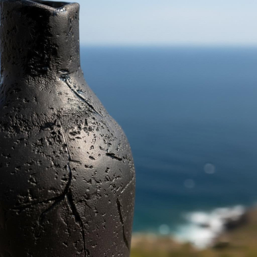 Vaso bottiglia partigianale erda niedda in gres nero -phaniac