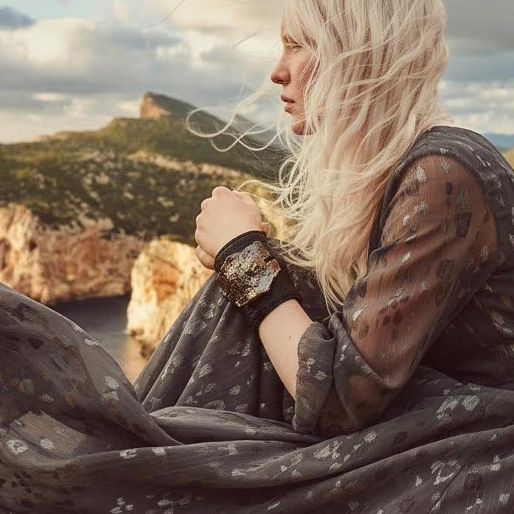 bracciale medio in pelle, ceramica e rame algas-phaniac