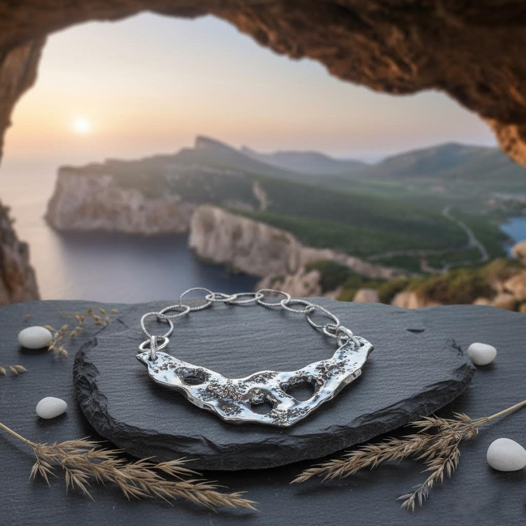 collana artigianale in ceramica argento e acciaio algas-phaniac