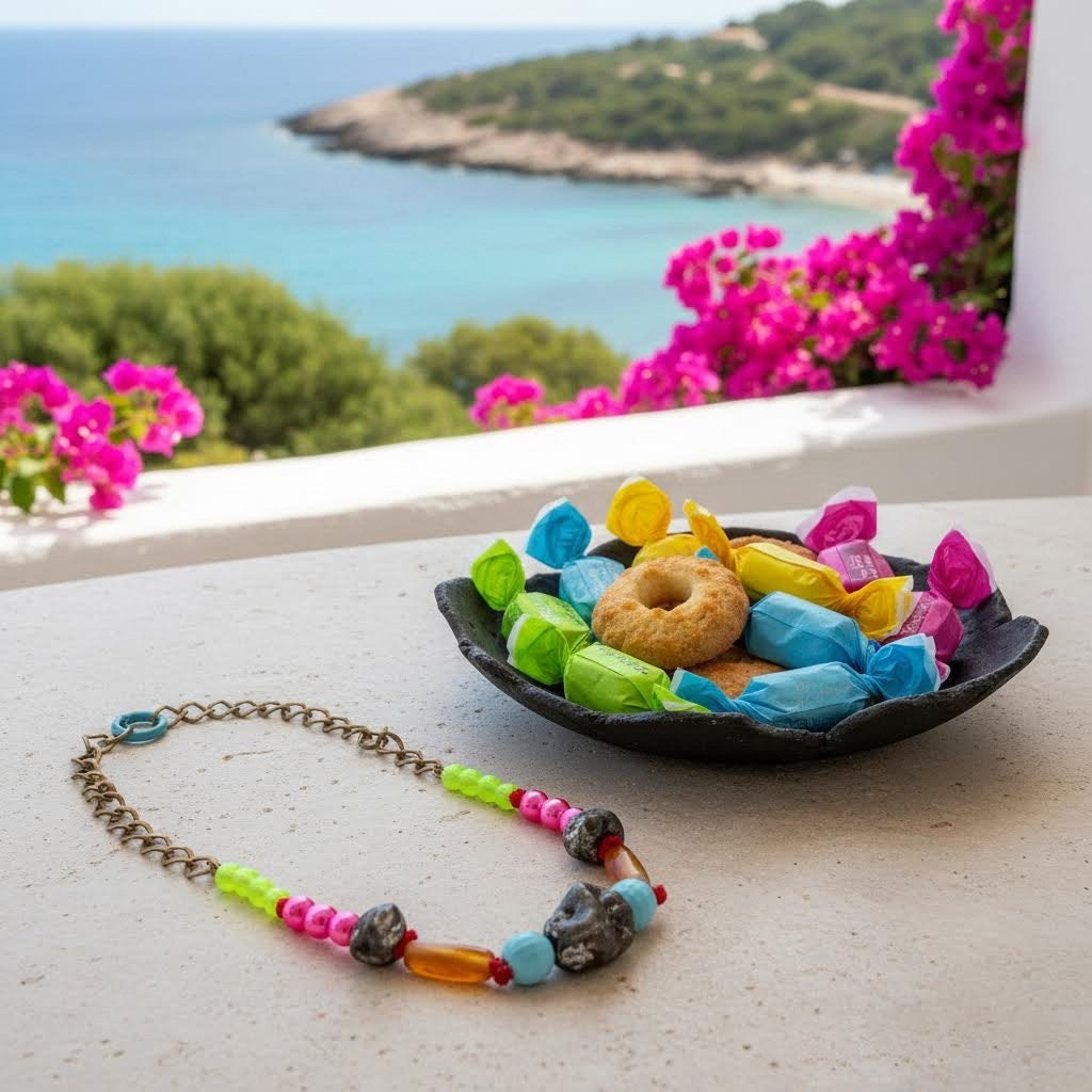 collana artigianale multicolr con ceramica Gueffus-phaniac