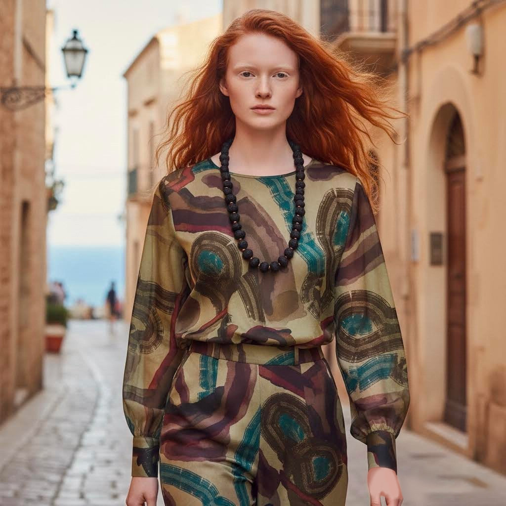 Collana artigianale di perle di carta riciclata colorata media Pa*per