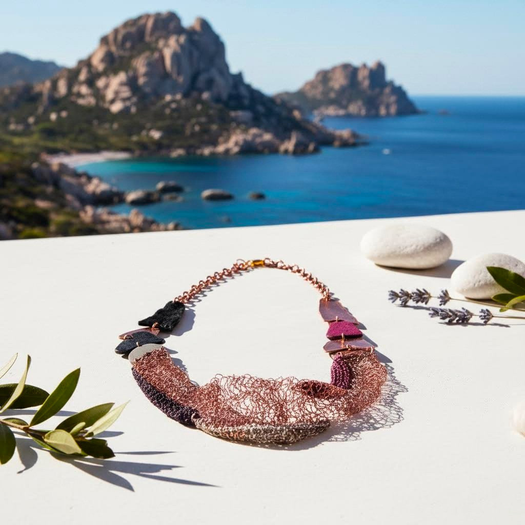 Collana artigianale Filus Maestrale in crochet di rame e viscosa -Phaniac