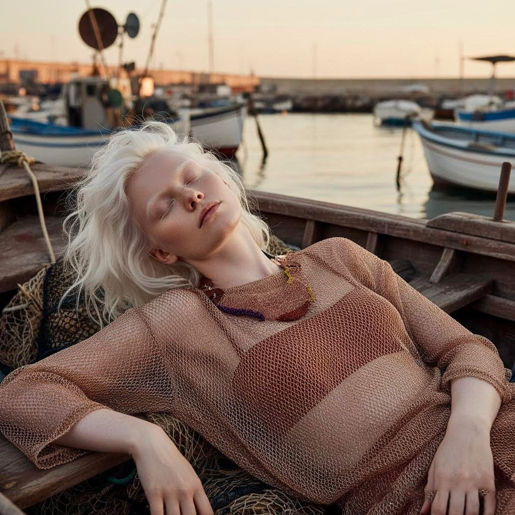 Collana artigianale in crochet Filus Ponente in rame e viscosa-Phaniac