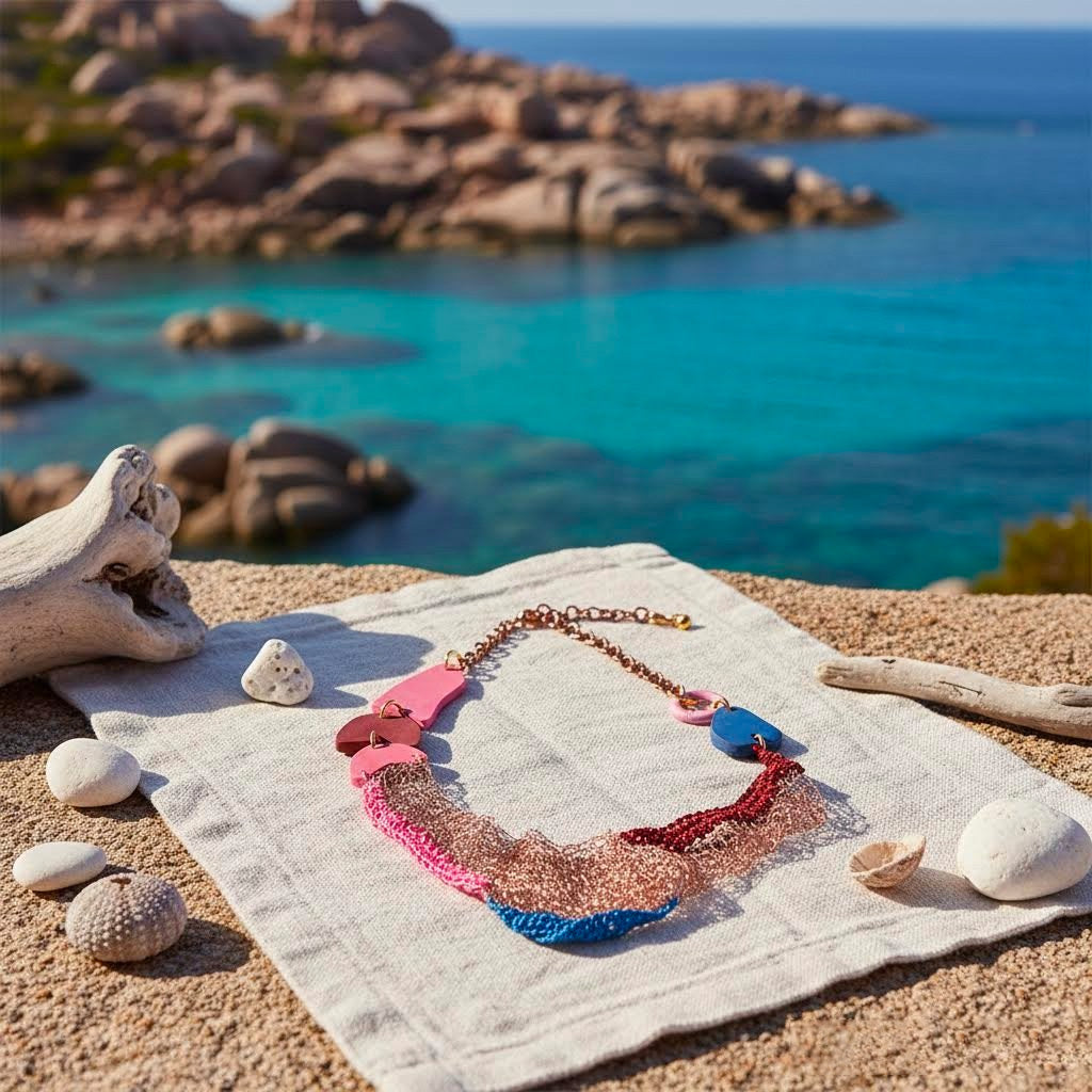 Collana Artigianale Filus Tramontana in crochet rame e viscosa-phaniac