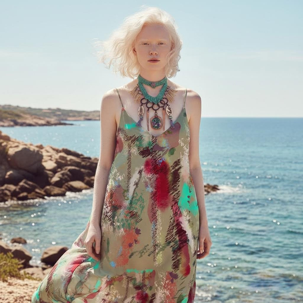 collana boho la.goon in crochet, rame e ceramica -phaniac