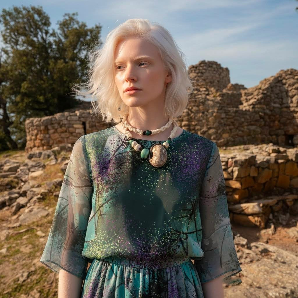 collana artigianale Nuraxadoni in corda, ceramica -Phaniac