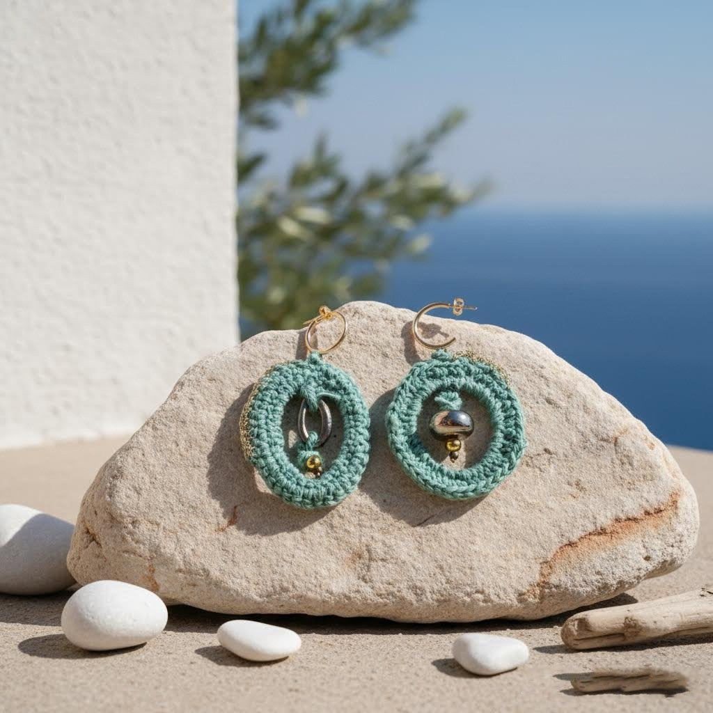 Orecchini Medith.bush a cerchi in crochet e ceramica-cro.co.cer -phaniac