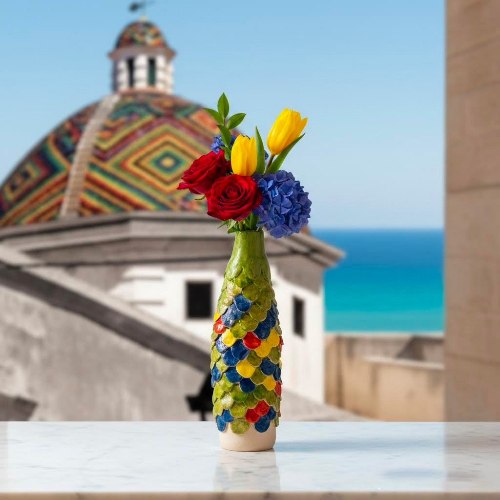 vaso bottiglia artigianale a suame multicolor alguer -phaniac