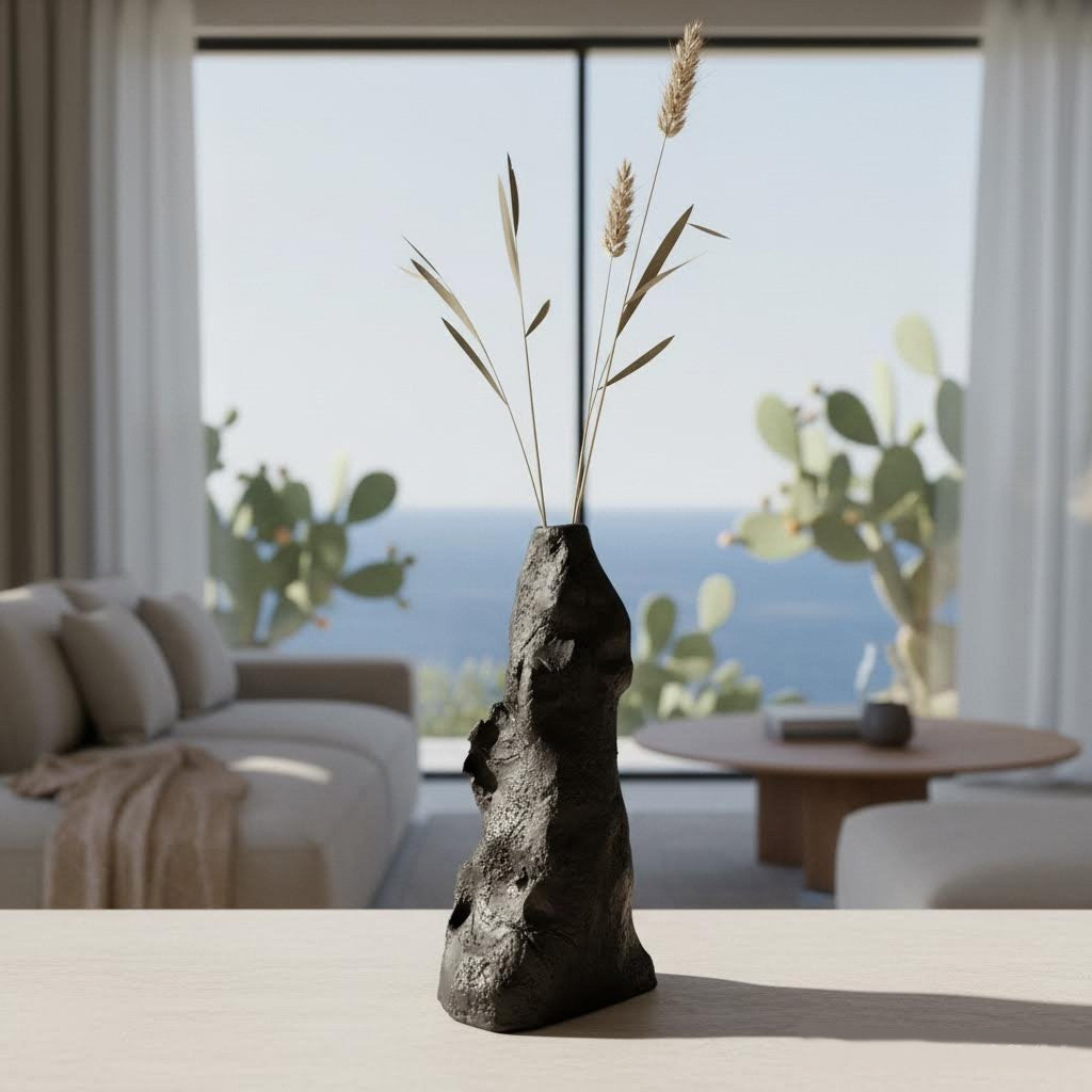 vaso scultura irregolare perda niedda in gres nero-phaniac
