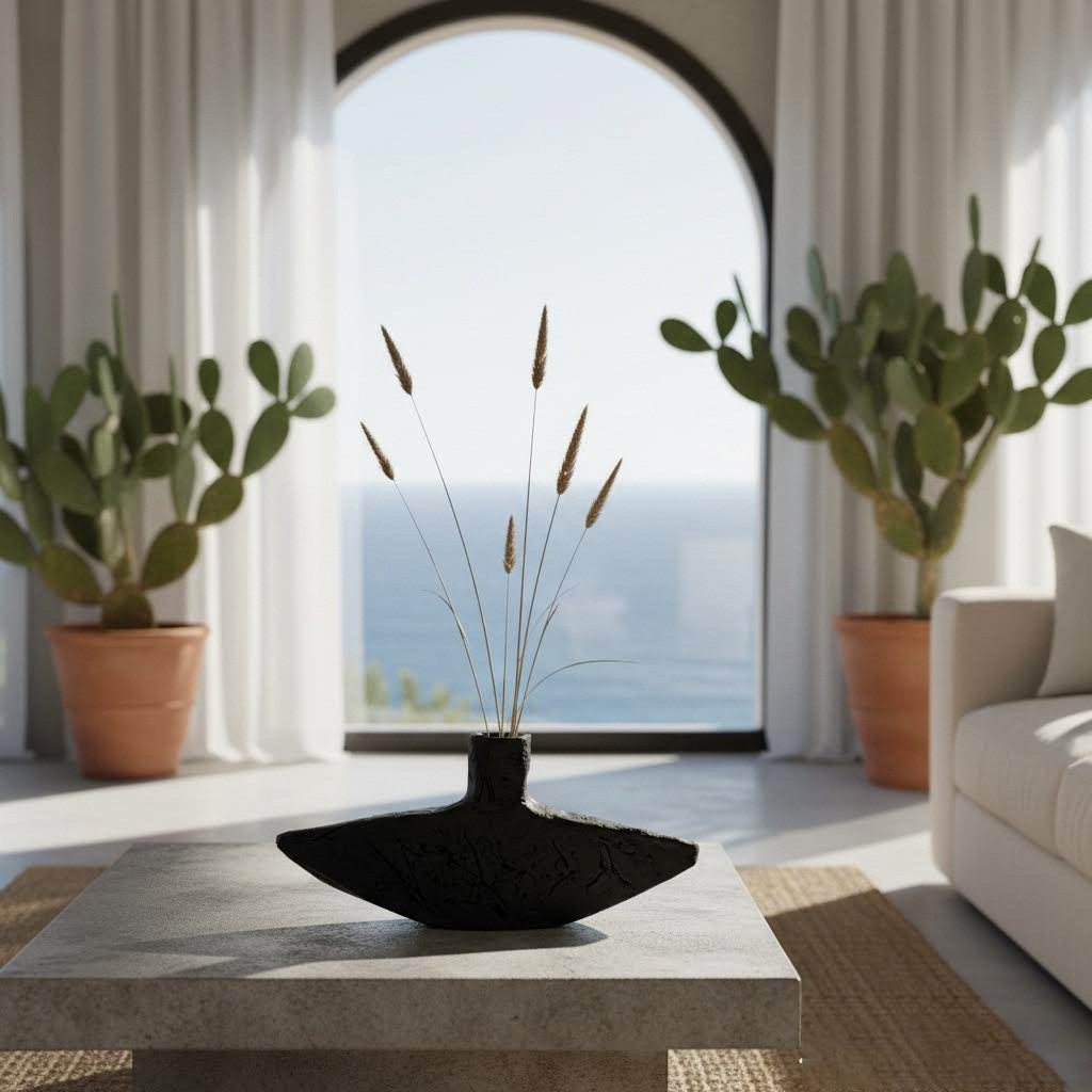 vaso scultura mezzaluna perda niedda in gres nero-phaniac