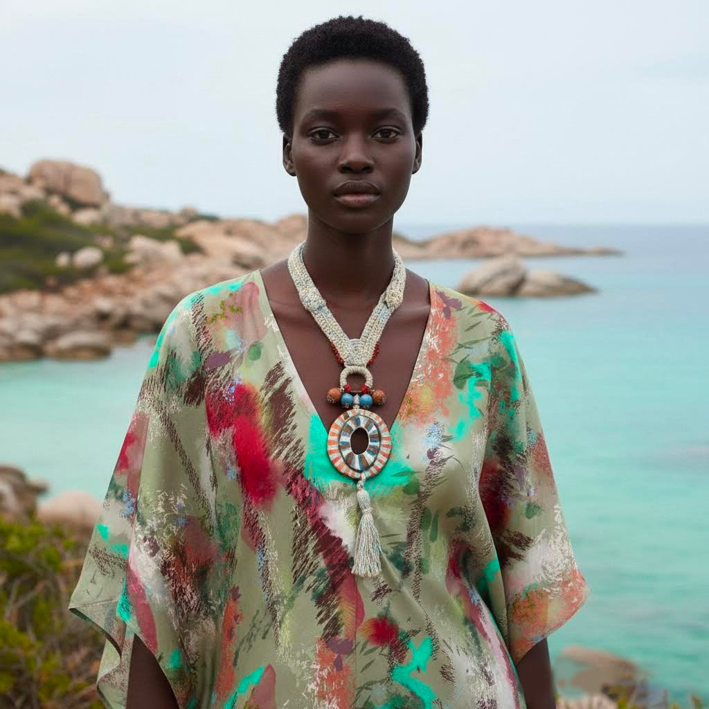 collana boho artigianale in crochet e ceramica -phaniac