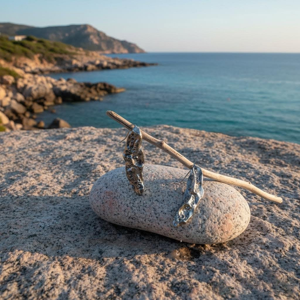 orecchini scultura lunghi in gres smalto argento-phaniac