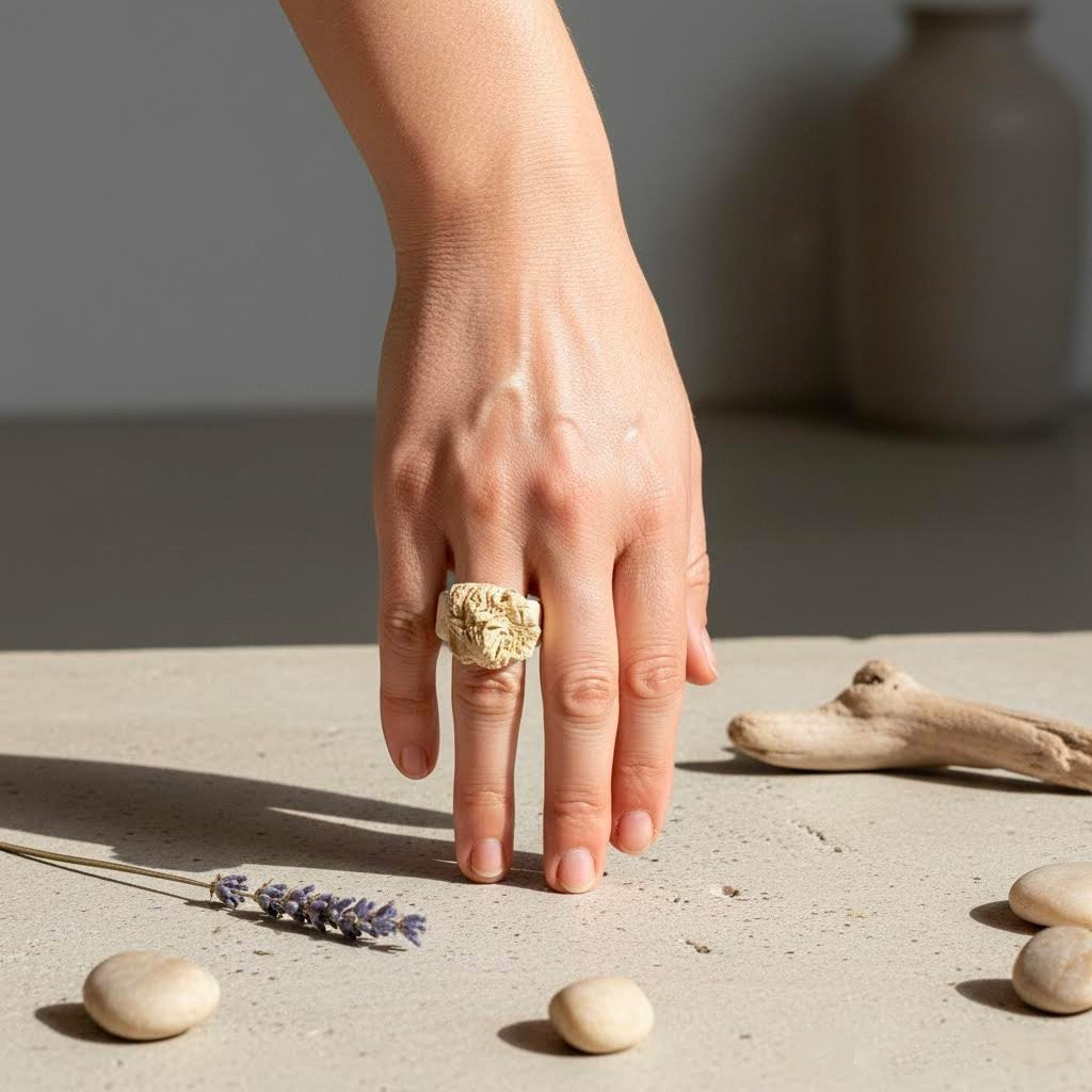 Anello scultura neptune  in gres beige-phaniac