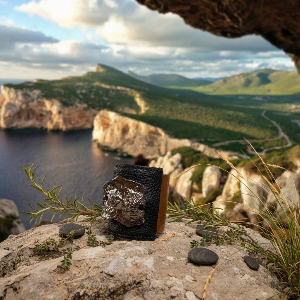 bracciale medio in pelle, ceramica e rame algas-phaniac