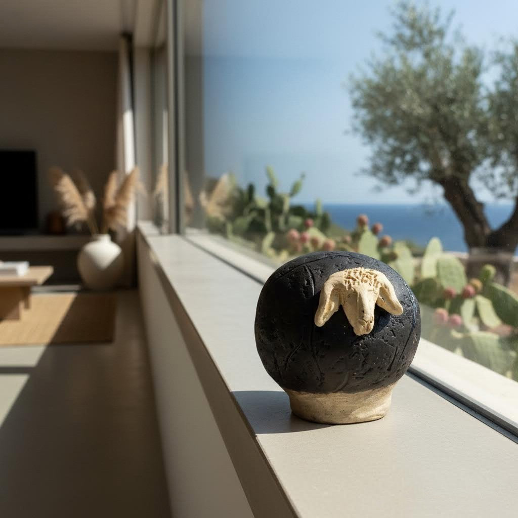 statuina Bre.bei nieddu contemporanea in gres nero e chiaro-phaniac