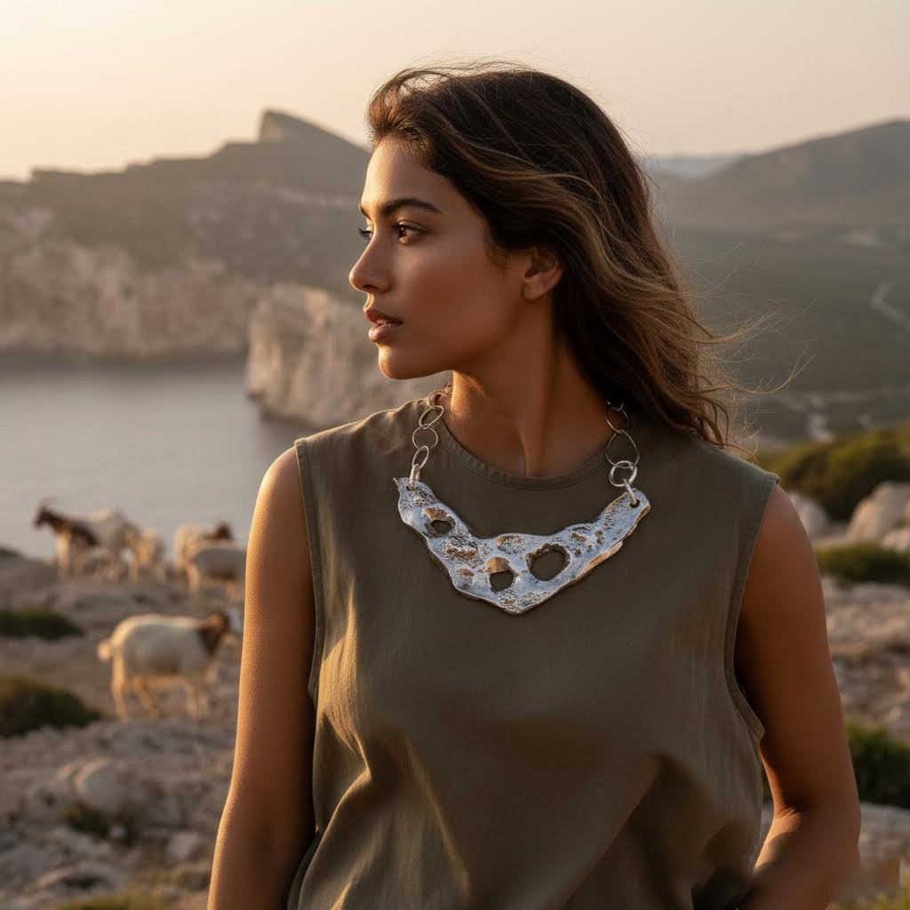 collana artigianale in ceramica argento e acciaio algas-phaniac