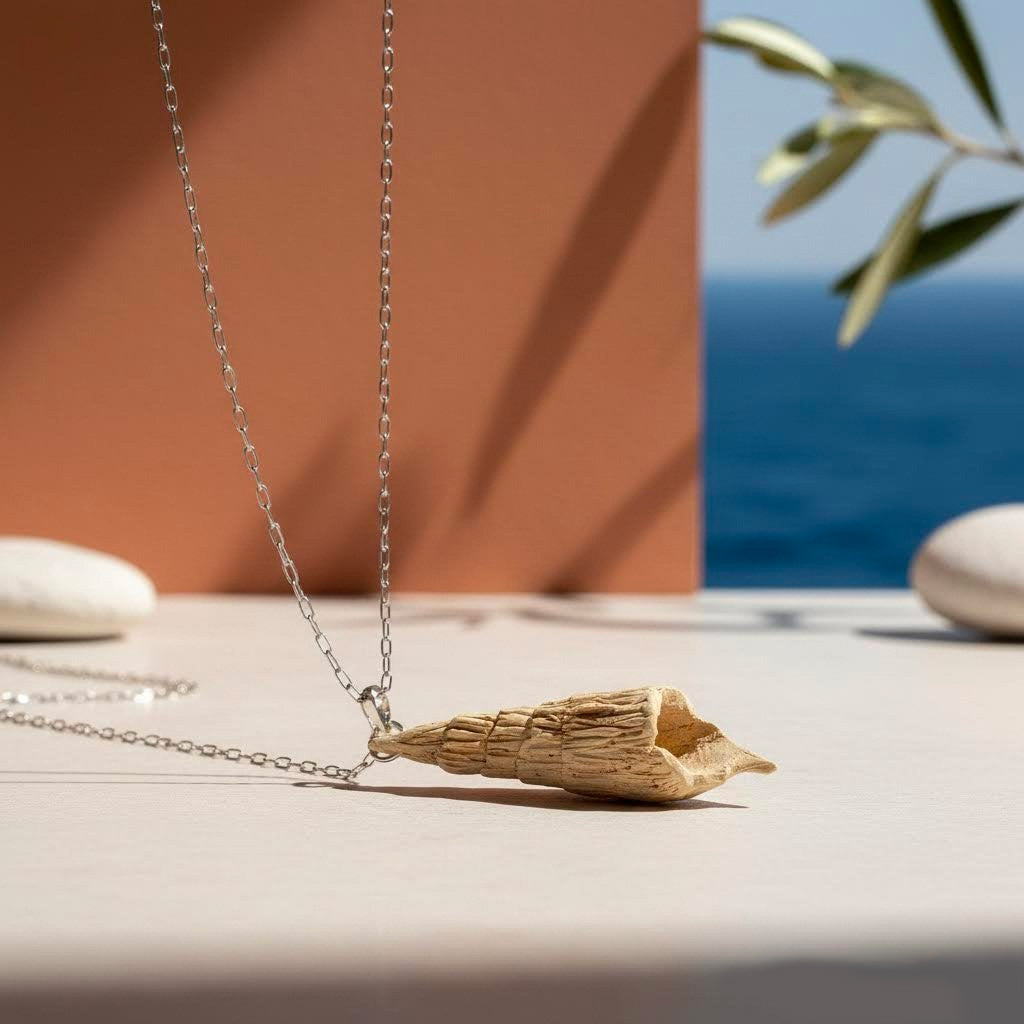 collana conchiglia artigianale Neptune in gres e argento 925-phaniac