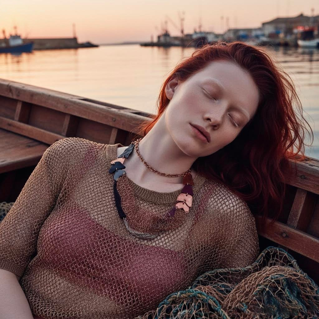 Collana artigianale Filus Maestrale in crochet di rame e viscosa -Phaniac