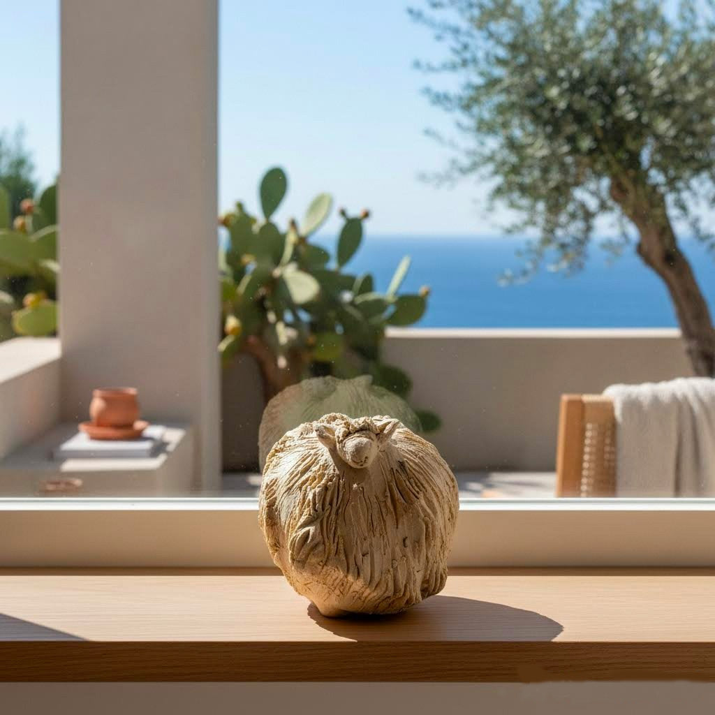Montone in ceramica artistica gres beige -phaniac