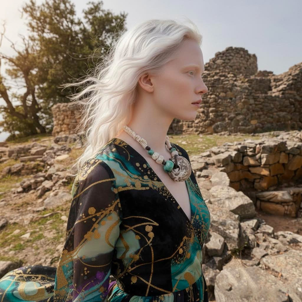 collana artigianale Nuraxadoni in corda, ceramica -Phaniac