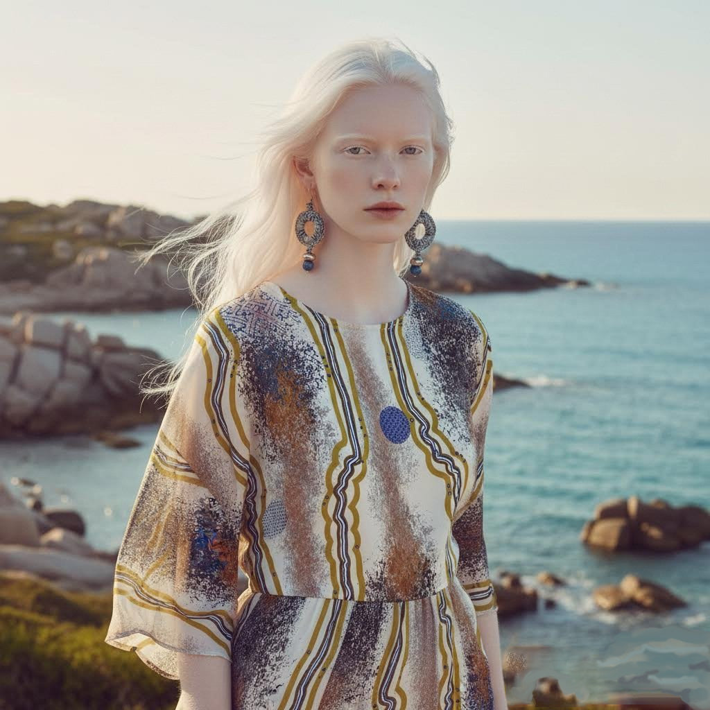 orecchini in crochet, lapislazzuli e ceramica beige e blu -cro.co.cer collection